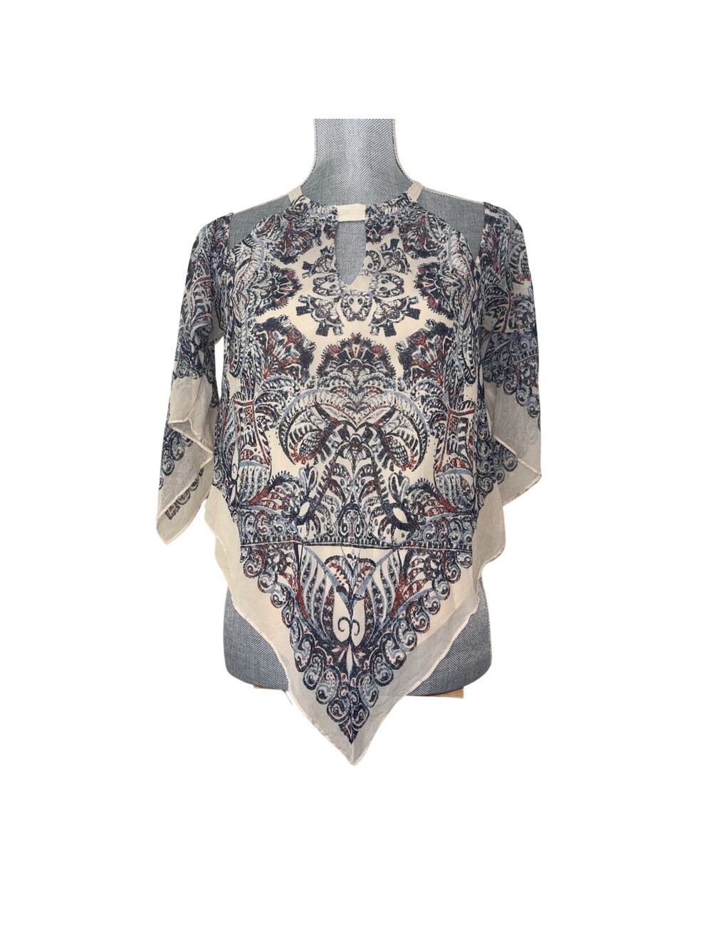 BCBGMaxazria 100% Silk Bandana Flowy Top Small Western Boho Festival